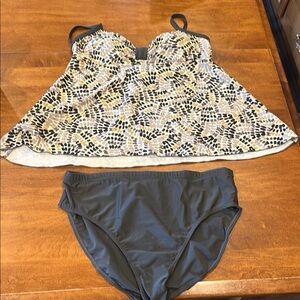 Christina Women's Swim Top and Bottom - Black and Tan